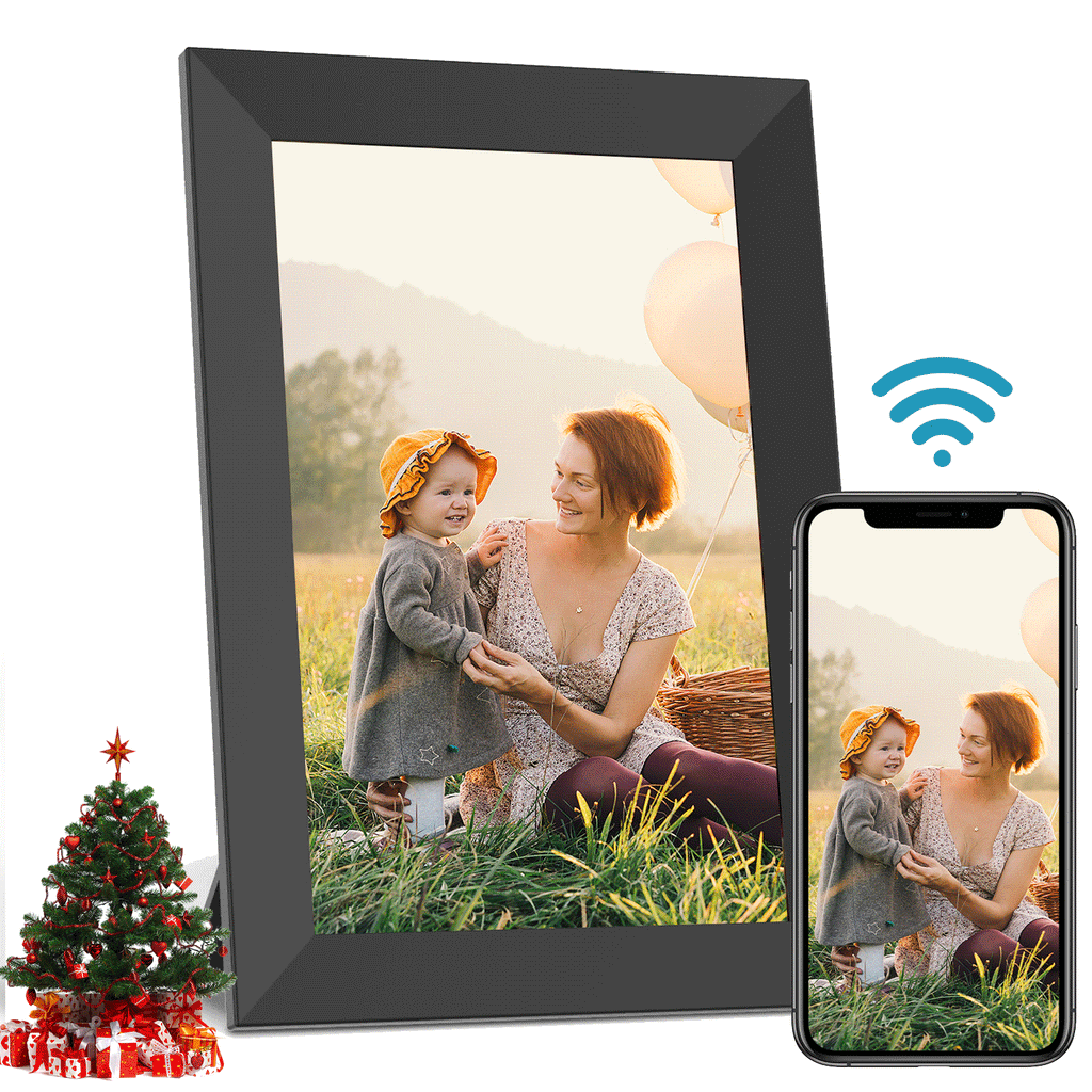 JEEMAK Smart Digital Photo Frame 7" WiFi HD IPS Touch Monitor Built-in 16GB Storage Auto-Rotate Easy Share Photos/Videos via App, Email