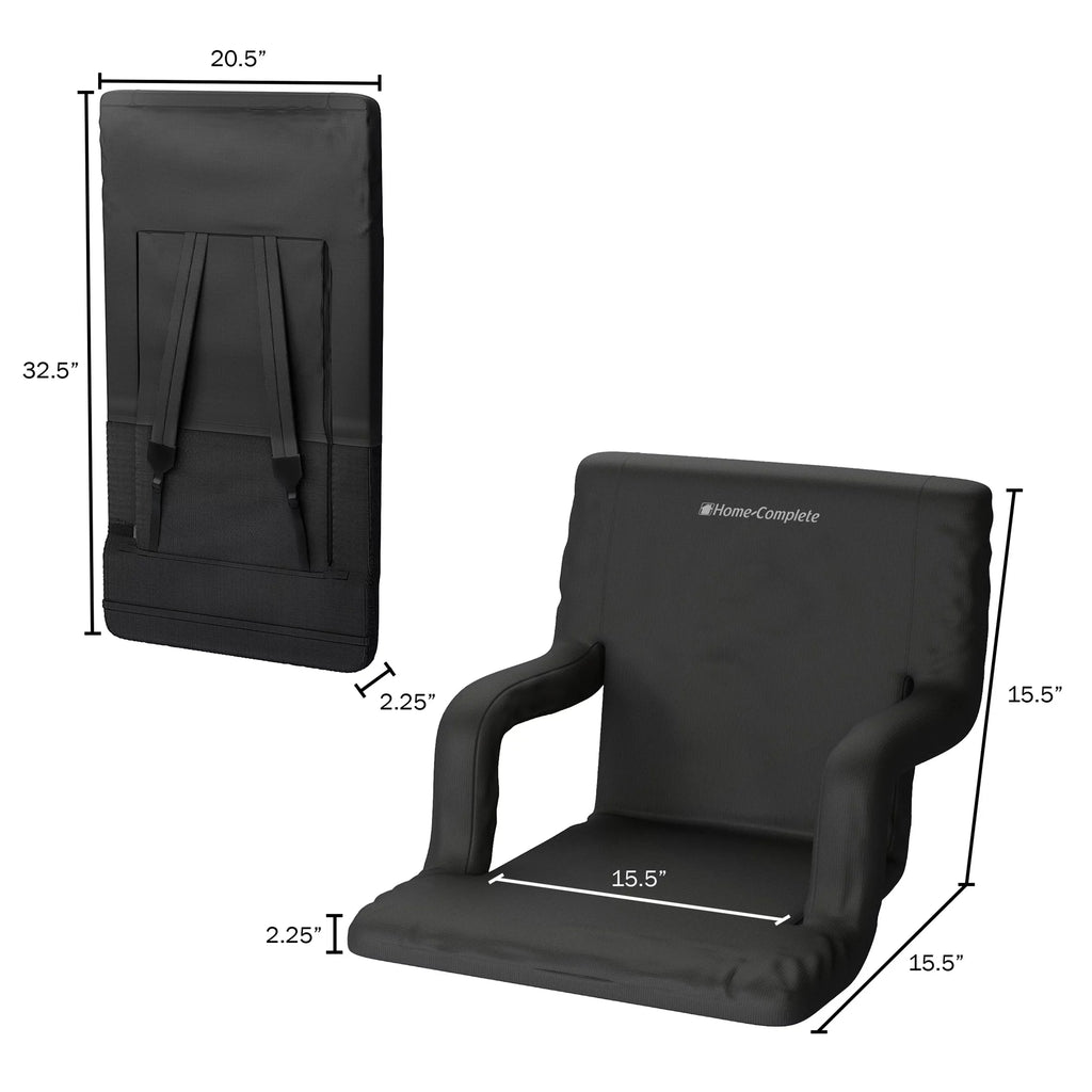 Stadium Seat Chair, 2 Pack- Bleacher Cushions with Padded Back Support, Armrests, 6 Reclining Positions and Portable Carry Straps By Home-Complete