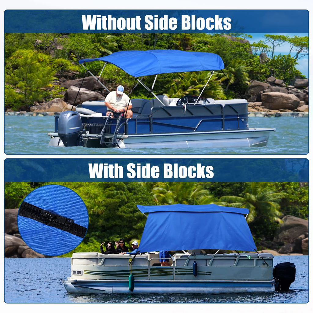 Unique Bargains 600D 4 Bow 8'L x 54"H x 67"-72"W Bimini Top Canvas Cover with Detachable Side Blocks Storage Boot Blue