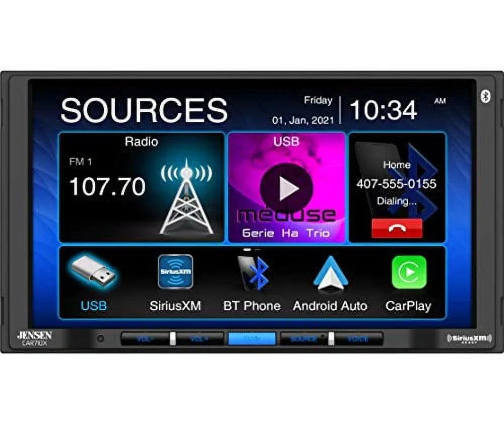 Jensen CAR710X 7” Mechless Multimedia Receiver with CarPlay l Android Auto l SiriusXM-Ready l Built-in Bluetooth l 240 Watts MOSFET Power (60W x 4)