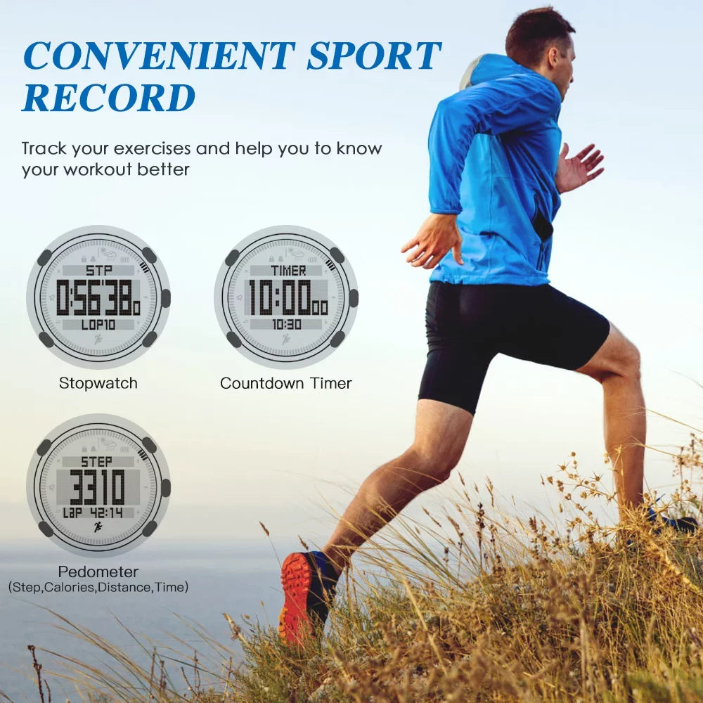 SUNROAD Barometer Altimeter Compass Thermograph Weather Forecast Men Watch 50meters Fluid Multifunctional Sports Watch for Mountaineering Running Trekking Camping