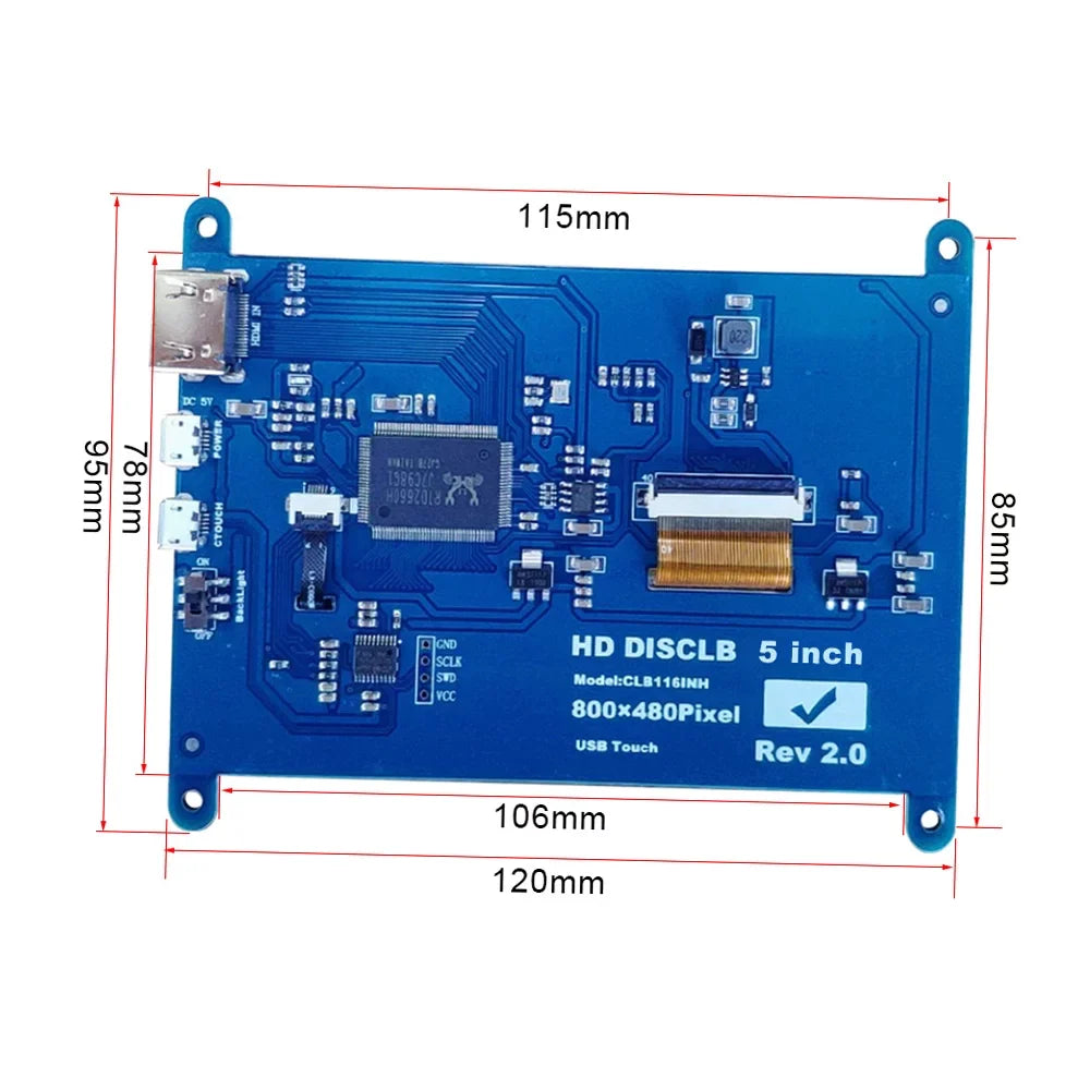 Htovila 5 Inch Capacitive Display Display 800*480 Resolution Small Portable with USB Interface Compatible with Raspberry Pi Educational Tool
