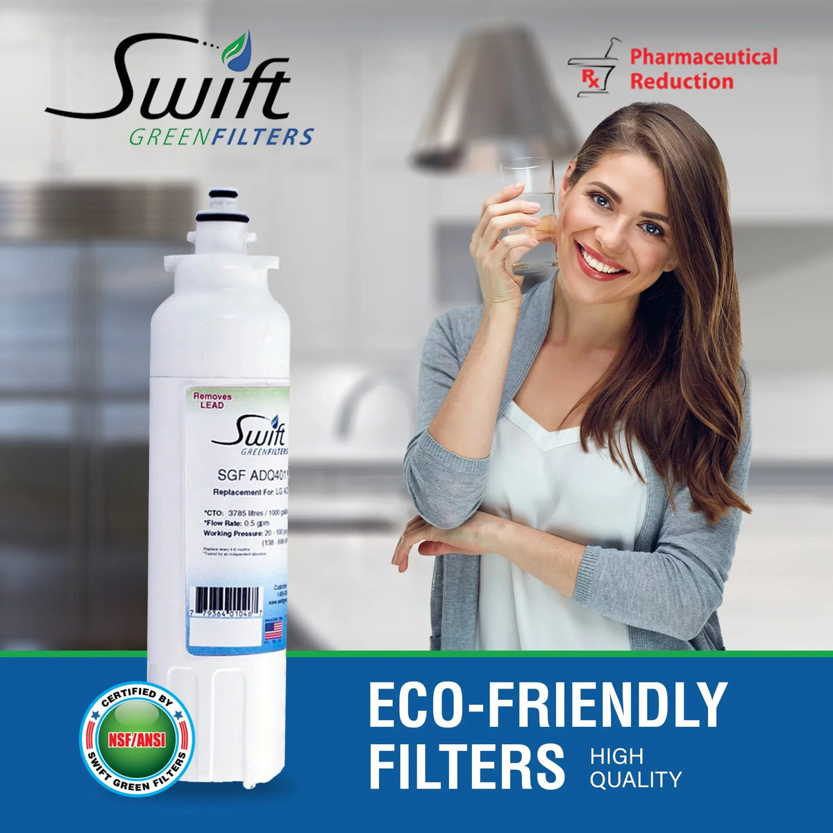 Swift Green Filters SGF-ADQ401 Rx Pharmaceutical Replacement for LT800P Refrigerators Liquid Filters(Pack of 2)