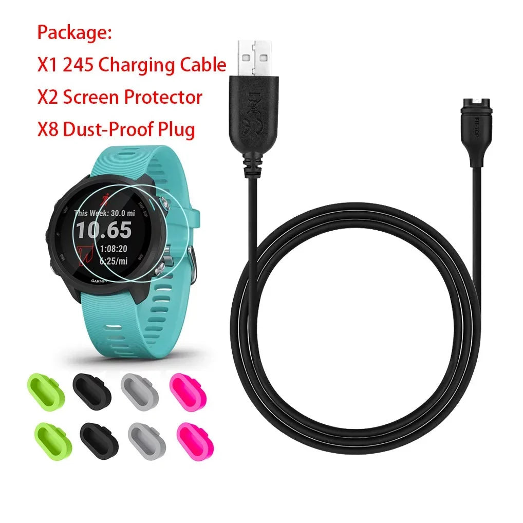 for Garmin Forerunner 245/Approach S60 Charger, Charging Clip Sync Data Cable and 2Pcs HD Tempered Glass Display