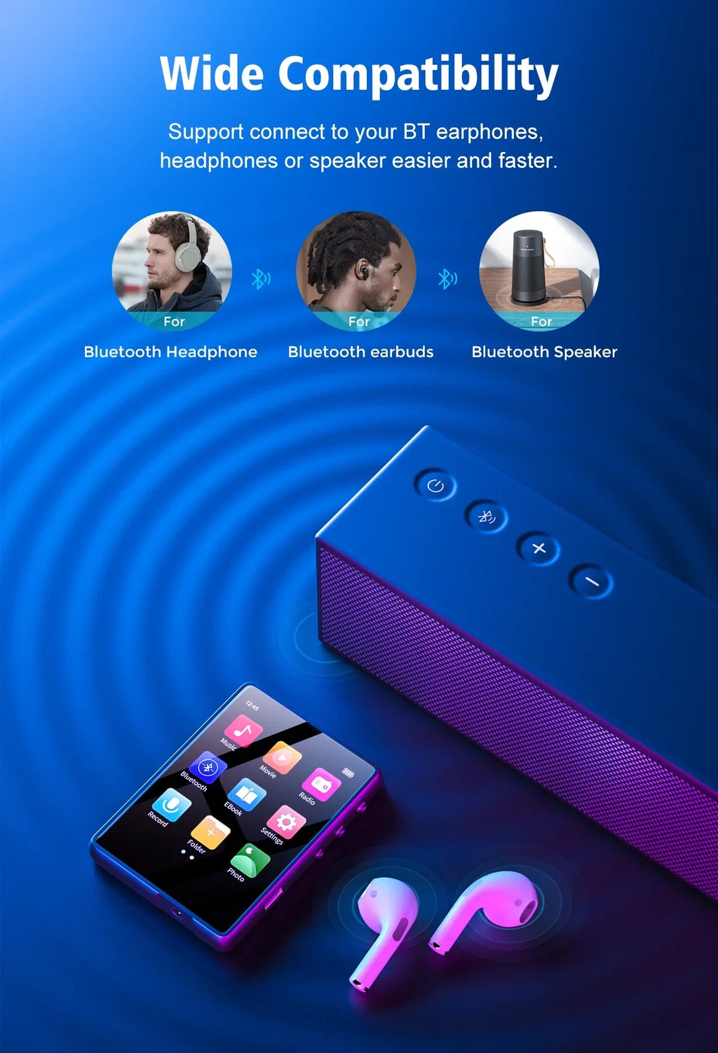 MECHEN M3 Portable MP3 Music Player 32GB with Bluetooth 5.0 Memory Expandable 128GB