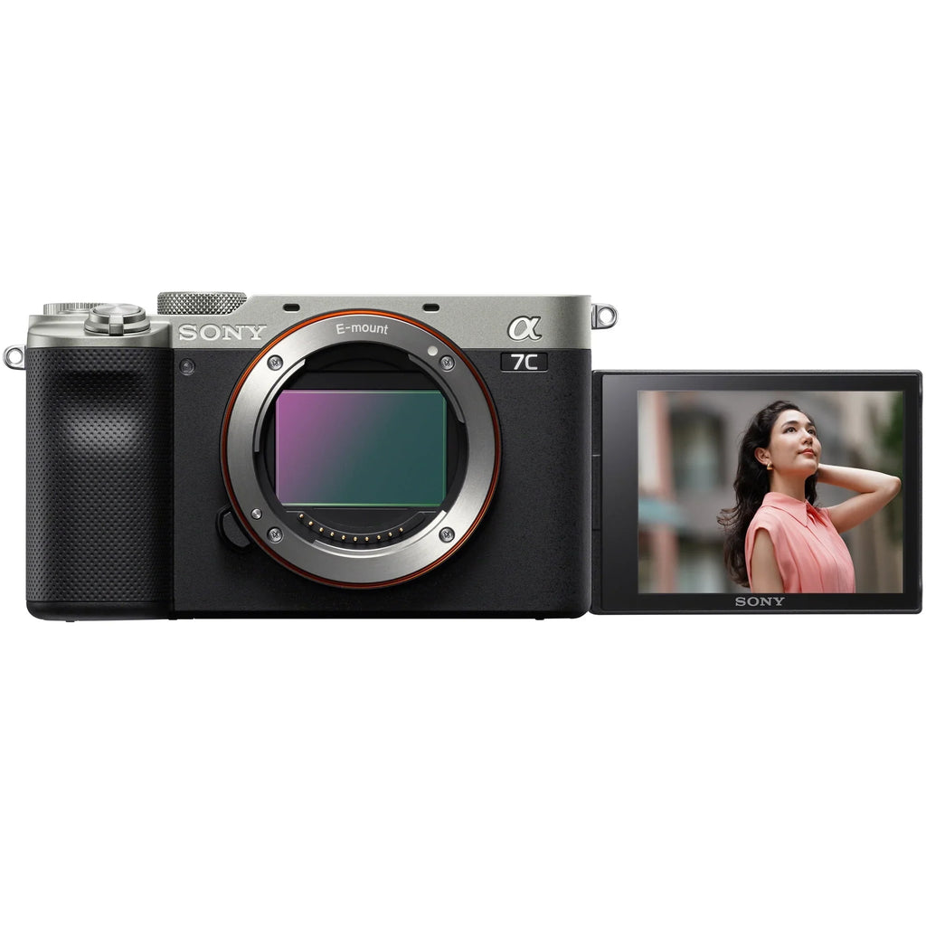 a7C Mirrorless Full Frame Camera Body ILCE7C/S Silver Bundle with Deco Gear Photography Case + Full Size Pro Tripod + Extra Battery, Dual Charger, Software Kit and Accessories