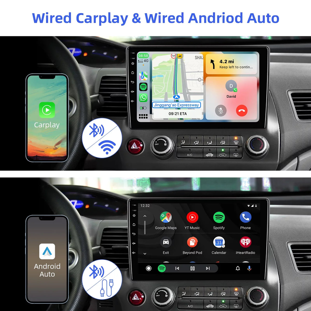 10.1 inches Android 10 Double Din Car Stereo for Honda Civic 2006-2011 IPS Display Monitor Car Radio with Carplay & Android Auto Support Backup Camera GPS Navi FM BT