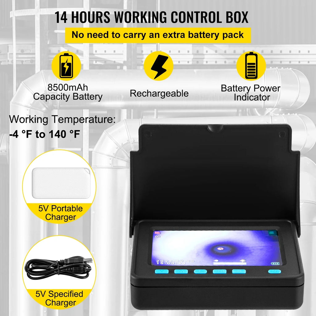 SKYSHALO Sewer Camera 164FT Cable Channel Inspection Camera 4.3 Inch TFT LCD Monitor Tube Camera Display Liquid IP68 Duct Inspection Camera with 6PCS LEDs 8500MAH Lithium Battery, DVR Function