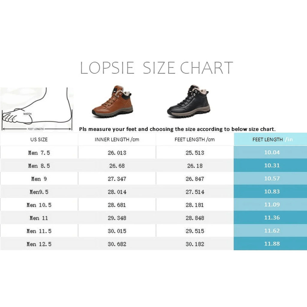 Lopsie Men's Snow Boots Fluid Genuine Leather Hiking Outdoor Work Boots Black/Brown Size 11