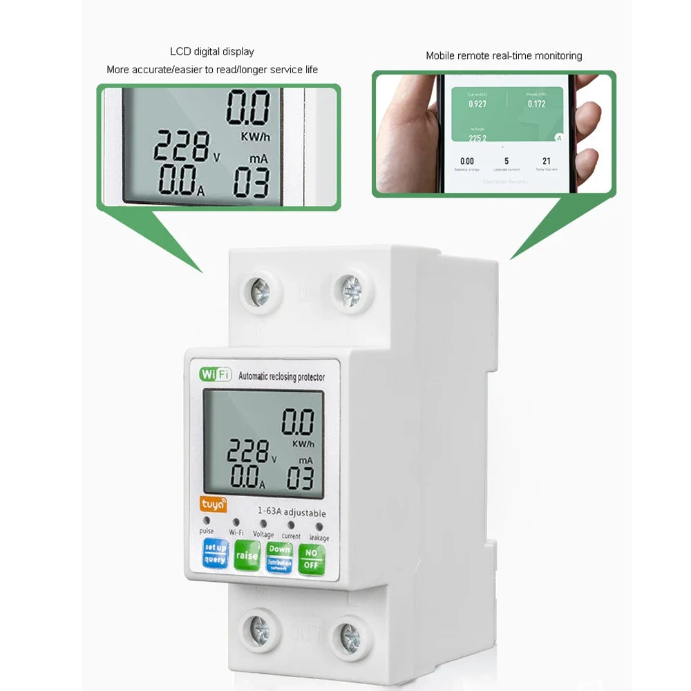 Xiaomi 63A Din Rail WIFI Smart Energy Meter Timer Power Monitor KWh Meter Wattmeter 110V 220V Smart Life Alexa Google Home Alice