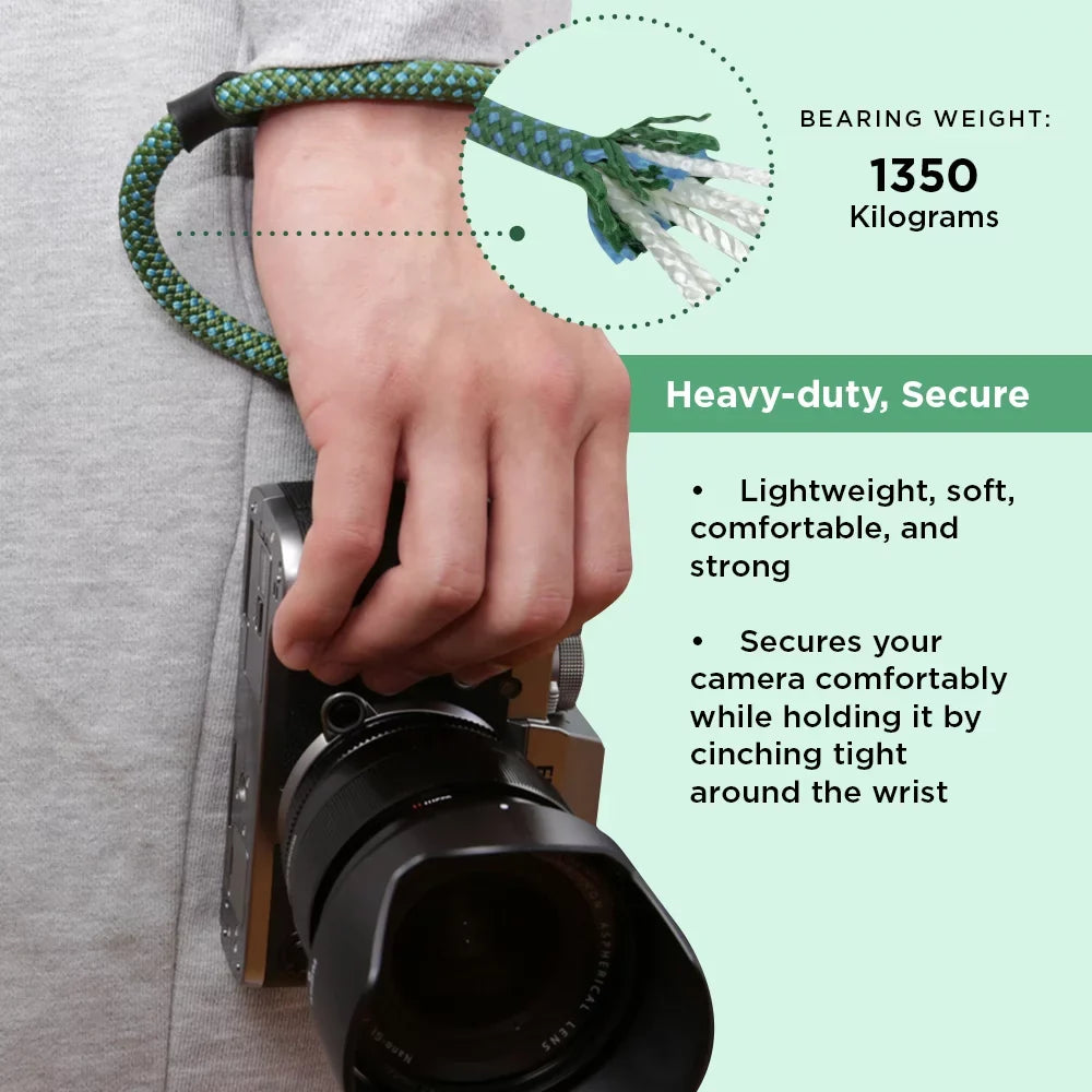 Foto&Tech Climbing Rope Camera Wrist Strap Quick Release Made in USA Compatible with A6600 A6500 A6400 A6000 A6300 A6100 A5100 A5000,RX1 R,RX1 R II,RX10,RX10 II,RX10 III,RX10 IV (34cm,Green/Blue)