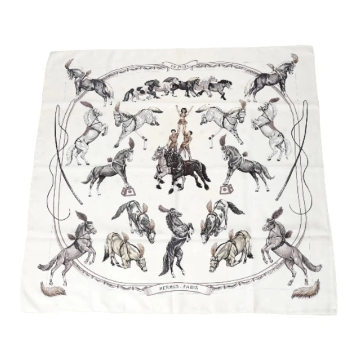Pre-Owned HERMES Scarf Carre90 100% Silk Hermes White (Good)