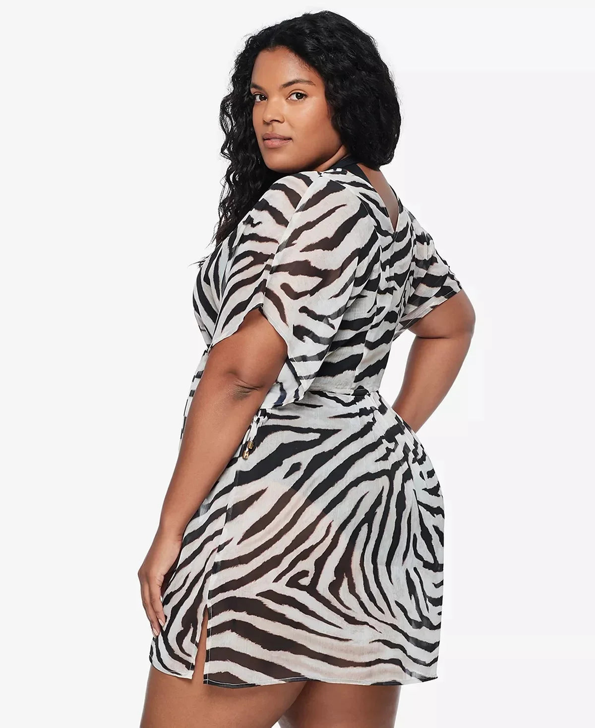 Ralph Lauren BROWN Plus Size Zebra-Print Tunic Cover-up, US 2X