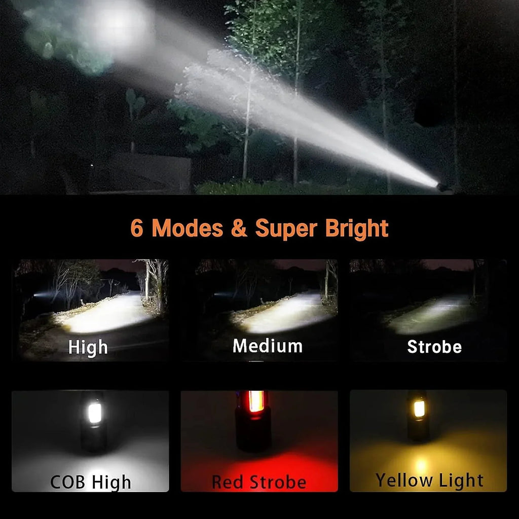 Torch, Rechargeable Flashlight 15000 High Lumen Super Bright Torch, Tactical Flashlight, 6 Modes With 2 Cob Light, Adjustable Zoomable, Magnetic Liquid