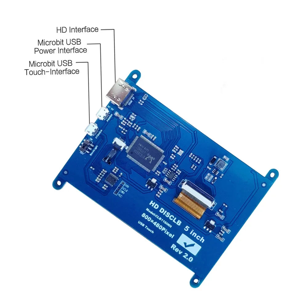 Htovila 5 Inch Capacitive Display Display 800*480 Resolution Small Portable with USB Interface Compatible with Raspberry Pi Educational Tool