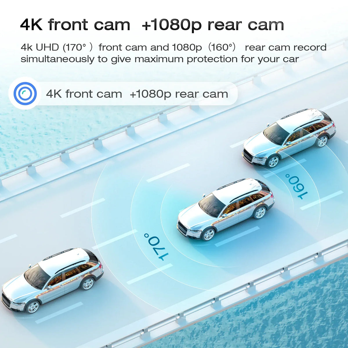 TOGUARD Rear View Mirror Camera, 12" Touch Monitor 4K+1080P Front and Rear Dash Cam, Parking Assist, Parking Monitoring, GPS