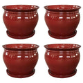 Southern Patio Wisteria 8" Round Ceramic Planter Pot with Saucer, (4 Pack)