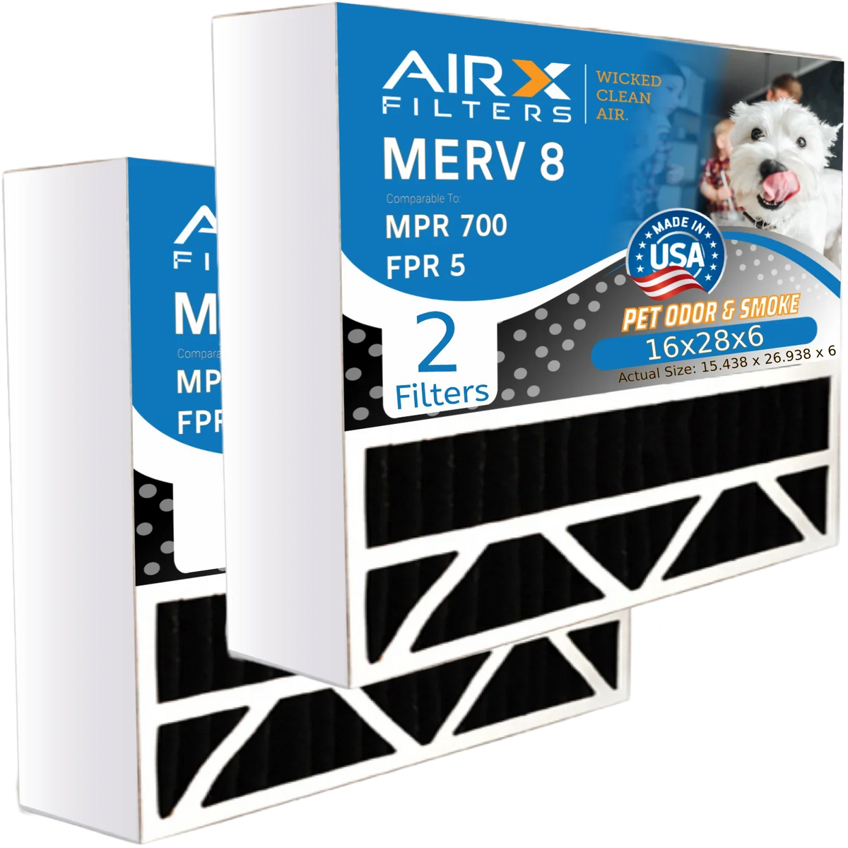 16x28x6 Air Filter Odor Eliminator Carbon Filter MERV 8 Comparable to MPR 700 & FPR 5 Compatible with Aprilaire 401 2 Pack by AIRX FILTERS WICKED CLEAN AIR.