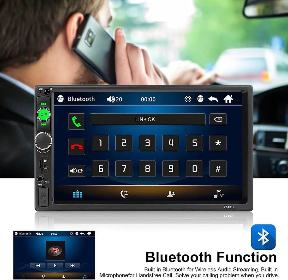 HD Touch Display Car Stereo Car MP4 MP5 player 2 DIN Bluetooth 7 Inch car radio with Rear View Camera/ Mirror Link /Car Audio /Video /FM /USB /TF /AUX