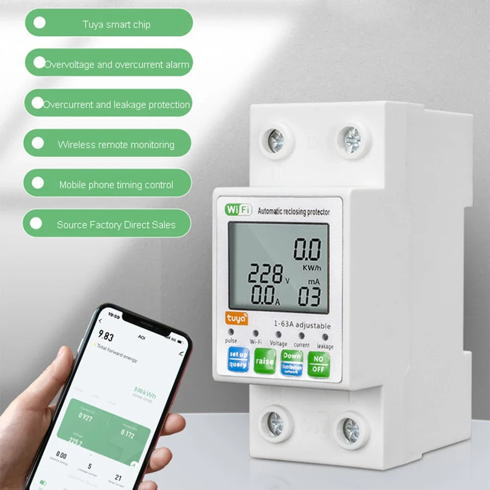Xiaomi 63A Din Rail WIFI Smart Energy Meter Timer Power Monitor KWh Meter Wattmeter 110V 220V Smart Life Alexa Google Home Alice