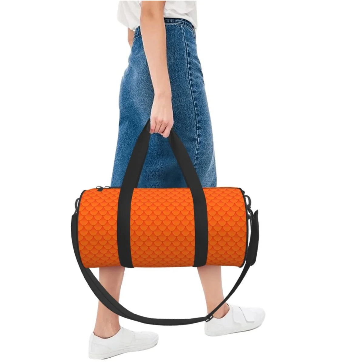 Coaee Orange Scales Large Capacity Travel Luggage Bag Cylinder Gym Bag Fluid Sports Bag with Pocket and Compartment