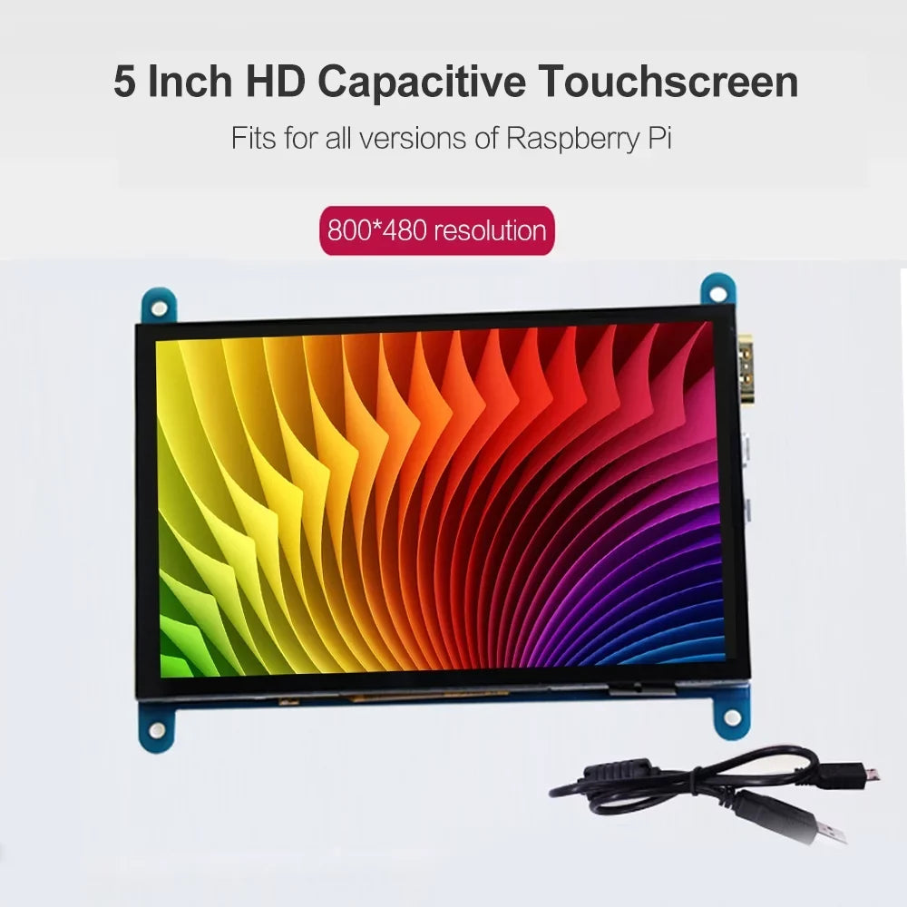 Htovila 5 Inch Capacitive Display Display 800*480 Resolution Small Portable with USB Interface Compatible with Raspberry Pi Educational Tool