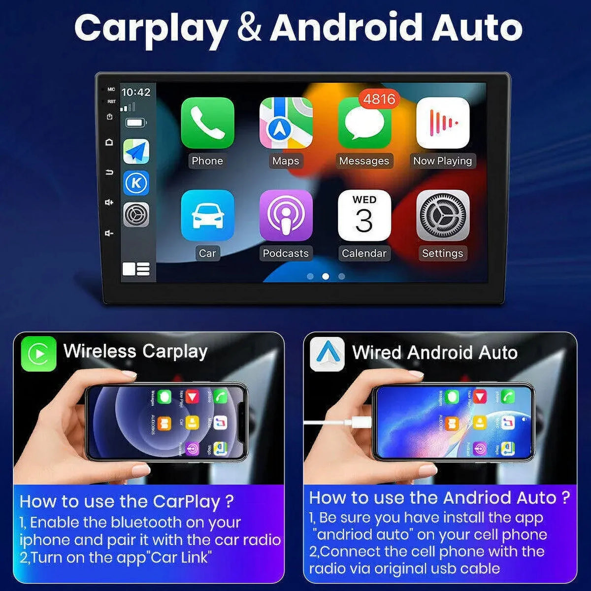 2+32G for Honda Accord 2003 to 2007 Wireless Carplay Android Auto Mirror Link 10.1'' Monitor Car Stereo Radio Android 13 Bluetooth GPS Wifi Hifi, AHD Backup Camera