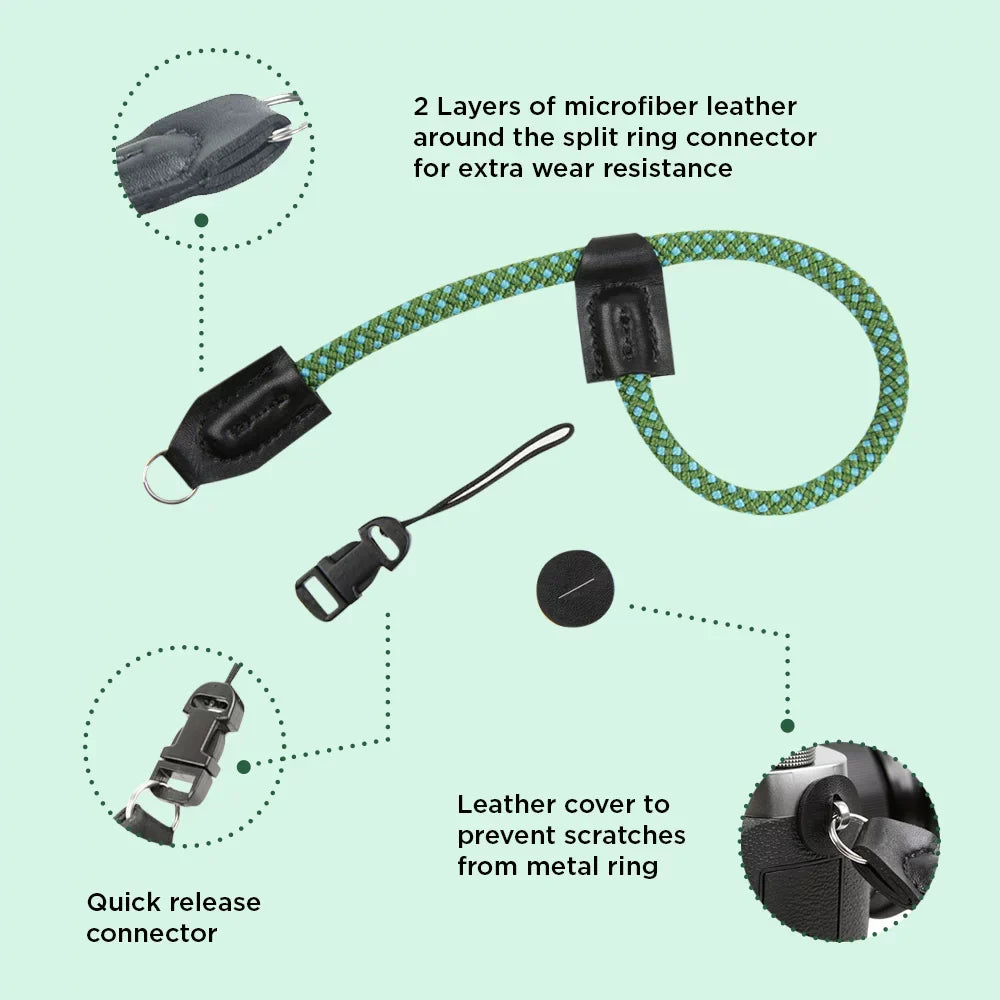 Foto&Tech Climbing Rope Camera Wrist Strap Quick Release Made in USA Compatible with A6600 A6500 A6400 A6000 A6300 A6100 A5100 A5000,RX1 R,RX1 R II,RX10,RX10 II,RX10 III,RX10 IV (34cm,Green/Blue)