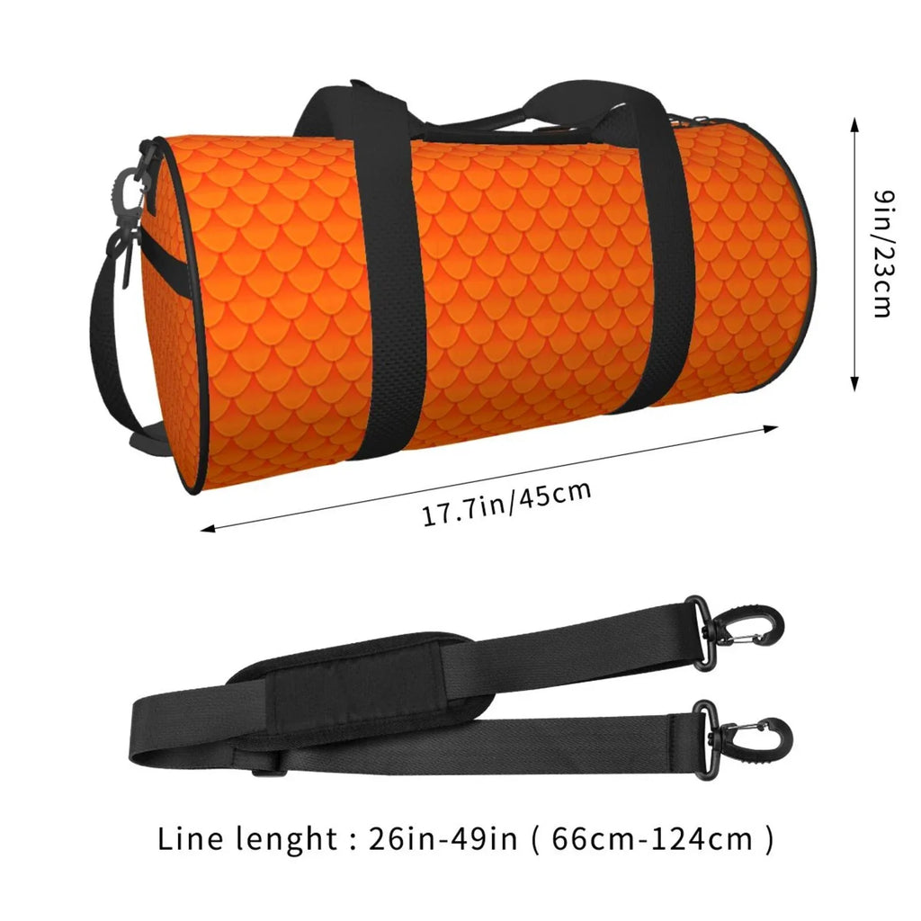 Coaee Orange Scales Large Capacity Travel Luggage Bag Cylinder Gym Bag Fluid Sports Bag with Pocket and Compartment