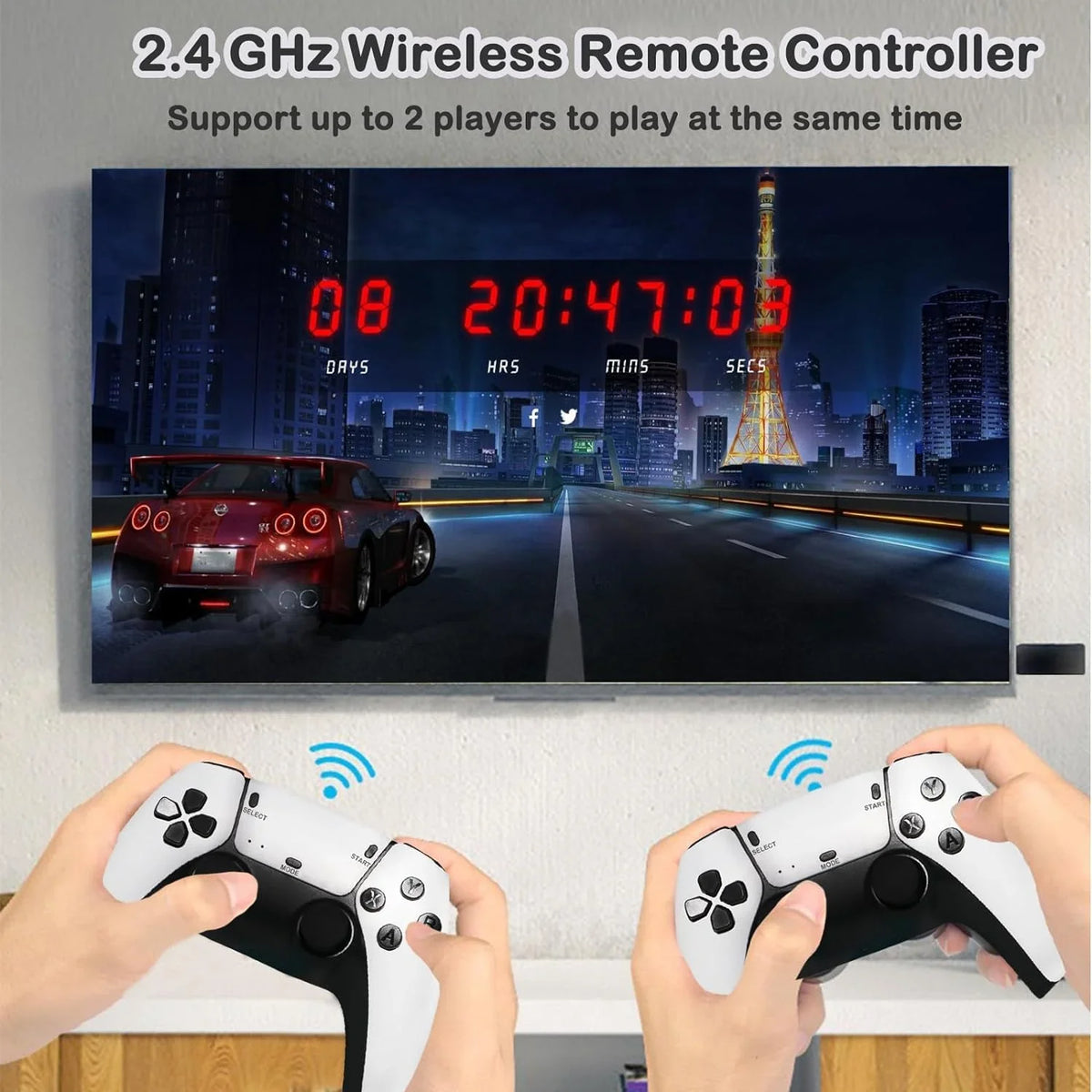 Wireless Retro Game Console, Plug and Play Video Game Stick Built in 20000+ Games,23 Classic Emulators, 4K High Definition HD Output for TV with Dual 2.4G Wireless Controllers