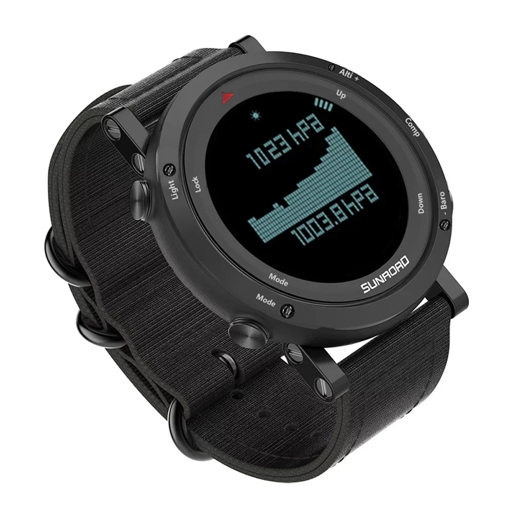 SUNROAD Barometer Altimeter Compass Thermograph Weather Forecast Men Watch 50meters Fluid Multifunctional Sports Watch for Mountaineering Running Trekking Camping