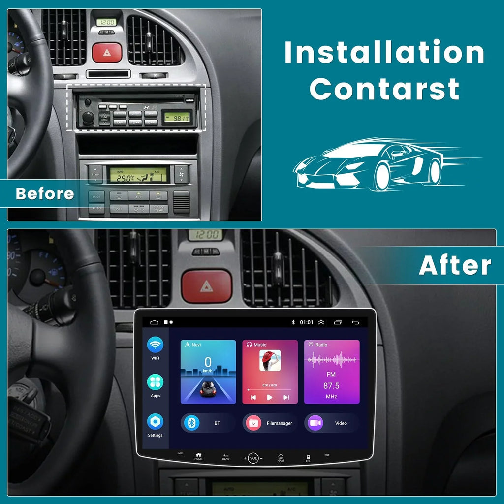 Podofo 2+32G Single 1 DIN 10.1'' Touch Monitor Car Stereo Radio Wireless Carplay Android Auto Android 11 HD Bluetooth USB Cable FM Audio WIFI GPS USB HIFI,with Microphone&Backup Camera