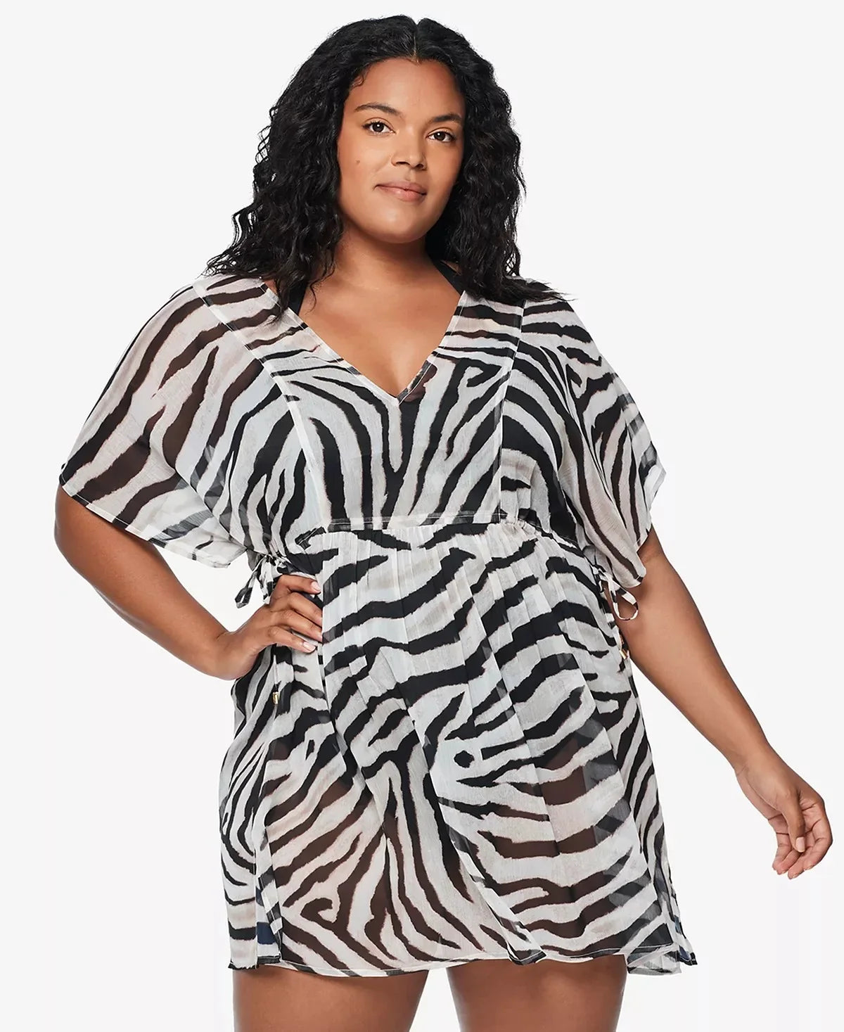 Ralph Lauren BROWN Plus Size Zebra-Print Tunic Cover-up, US 2X