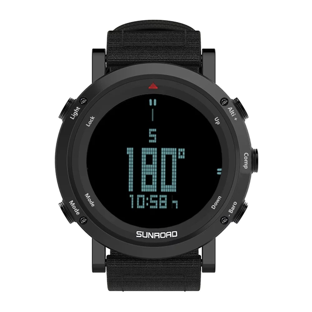 SUNROAD Barometer Altimeter Compass Thermograph Weather Forecast Men Watch 50meters Fluid Multifunctional Sports Watch for Mountaineering Running Trekking Camping