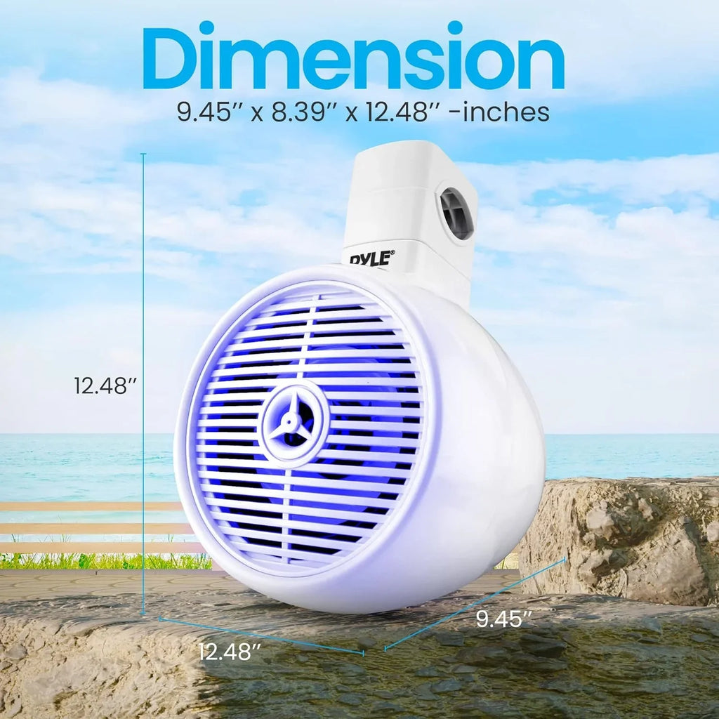 6.5" Marine Wakeboard Liquid Resistant Bluetooth Speaker - Single 2-Way Mini Box Speaker System with Built-in LED Lights, White PLMRWKBT65WT