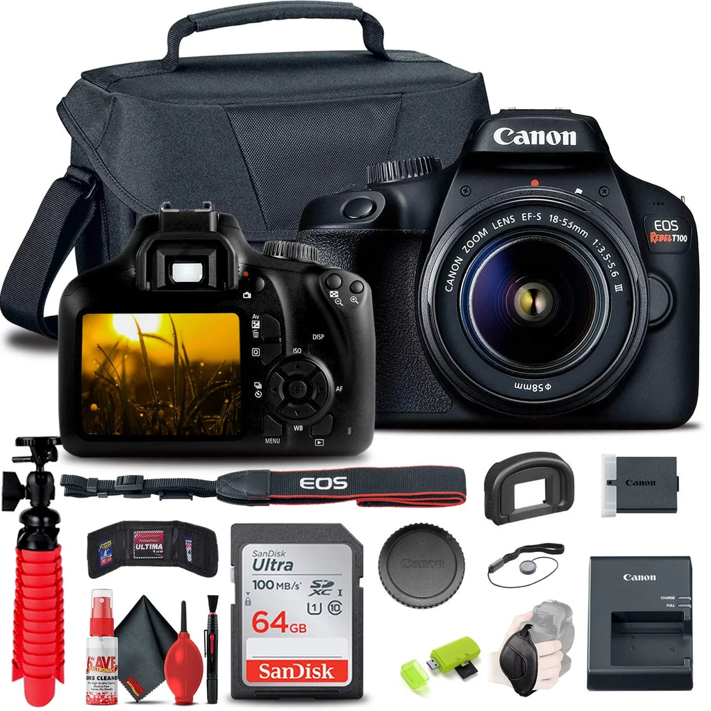 EOS Rebel T100 / 4000D DSLR Camera with 18-55mm Lens + 64GB Card + More
