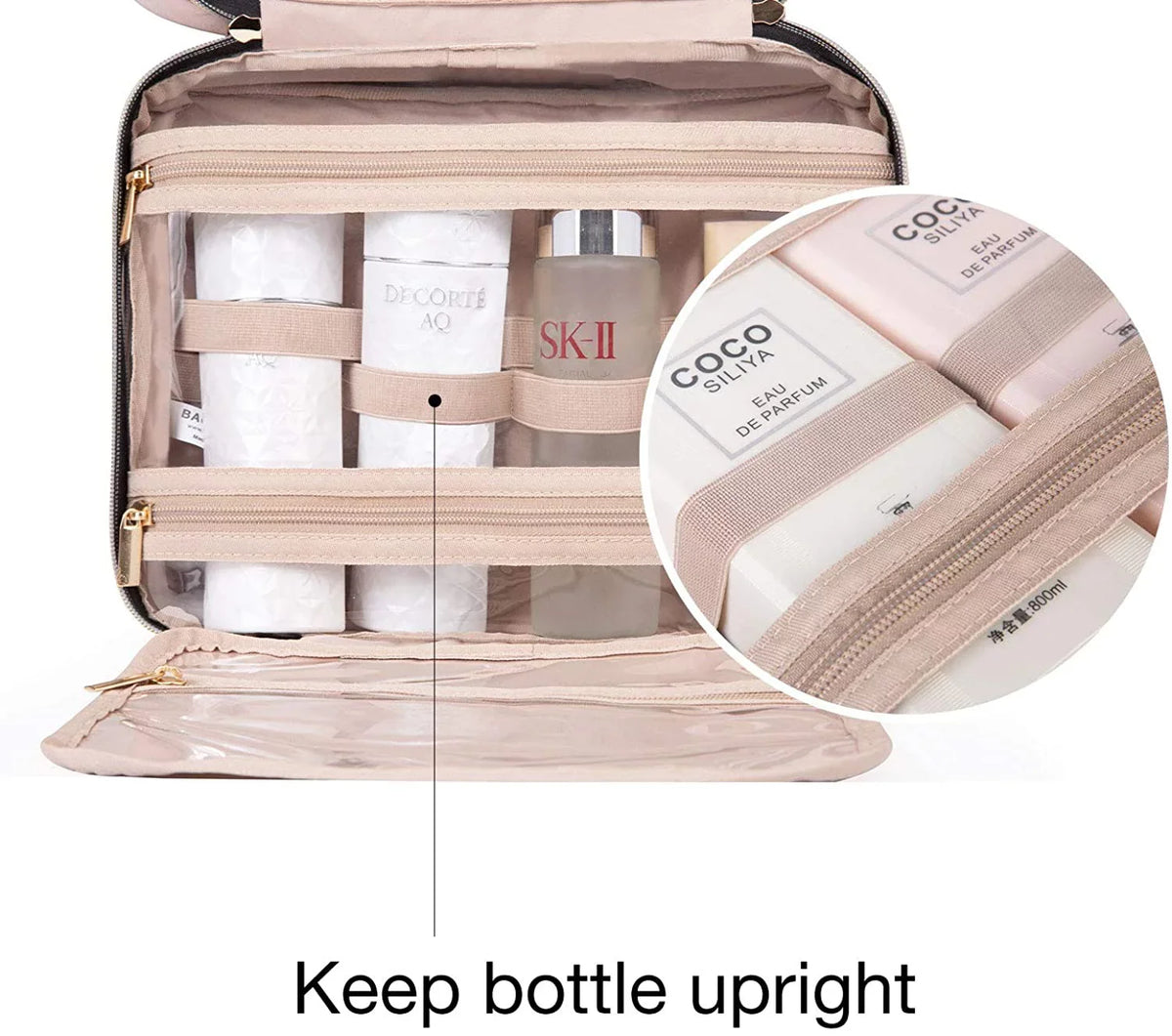 Toiletry Bag Travel Bag with Hanging Hook, Liquid Makeup Cosmetic Bag Travel Organizer for Accessories, Shampoo, Full Sized Container, Toiletries