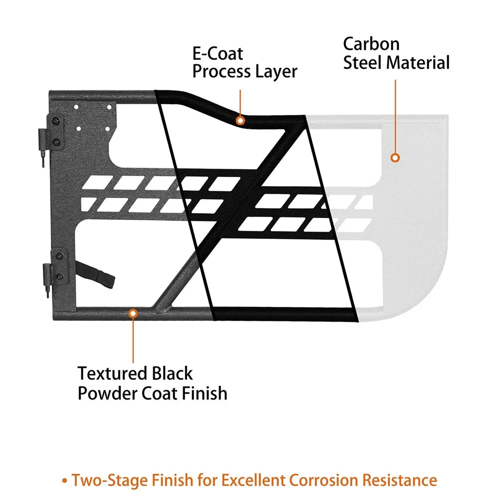 Hooke Road Fit 2018-2023 Jeep Wrangler JL 2-Door Steel Tubular Half Door Guards Frame Black