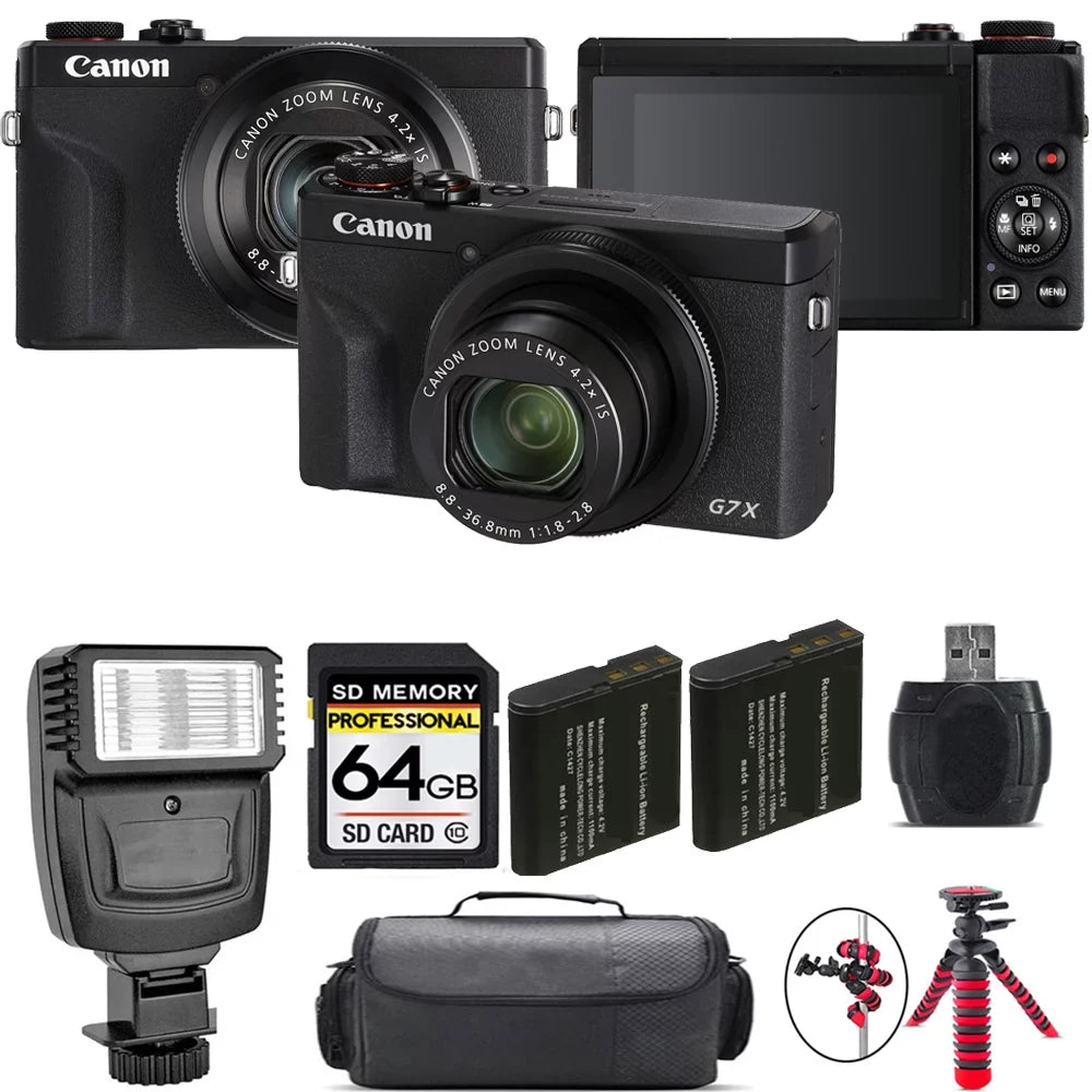 PowerShot G7 X Mark III Digital Camera (Black) + Extra Battery + Flash - 64GB Kit