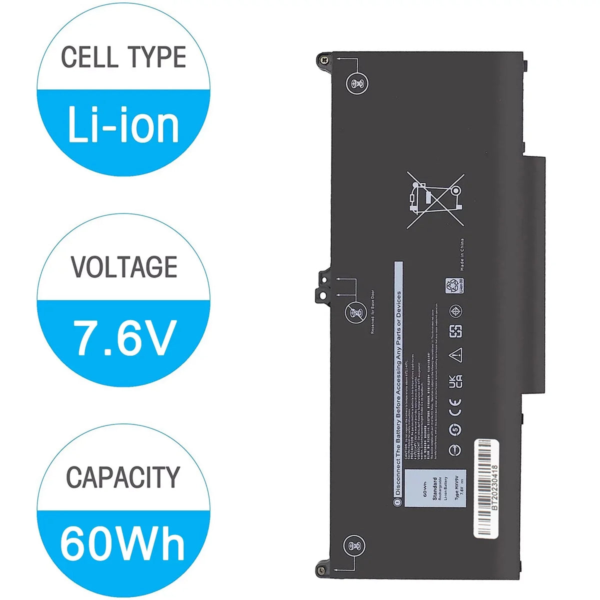 MXV9V 829MX Battery 60Wh for Latitude 5300 E5300 5310 E5310 7300 E7300 7400 E7400, 5300 5310 2-in-1 Notebook P96G P96G001 P97G P97G001 P97G002 P99G P99G001 P100G P100G001 5VC2M 05VC2M 0829MX