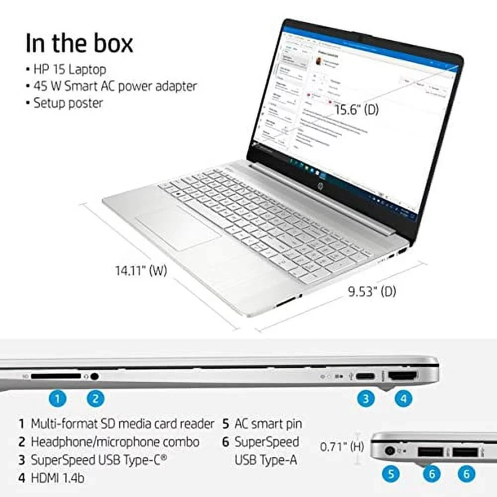 2022 15.6" FHD Micro-Ege Display Notebook PC 11th Gen 4-Core i5-1135G7 12GB DDR4 RAM 256GB NVMe SSD Iris Xe Graphics Webcam HDMI WiFi AC BT USB-C Silver Windows 10 Pro w/RE USB Drive