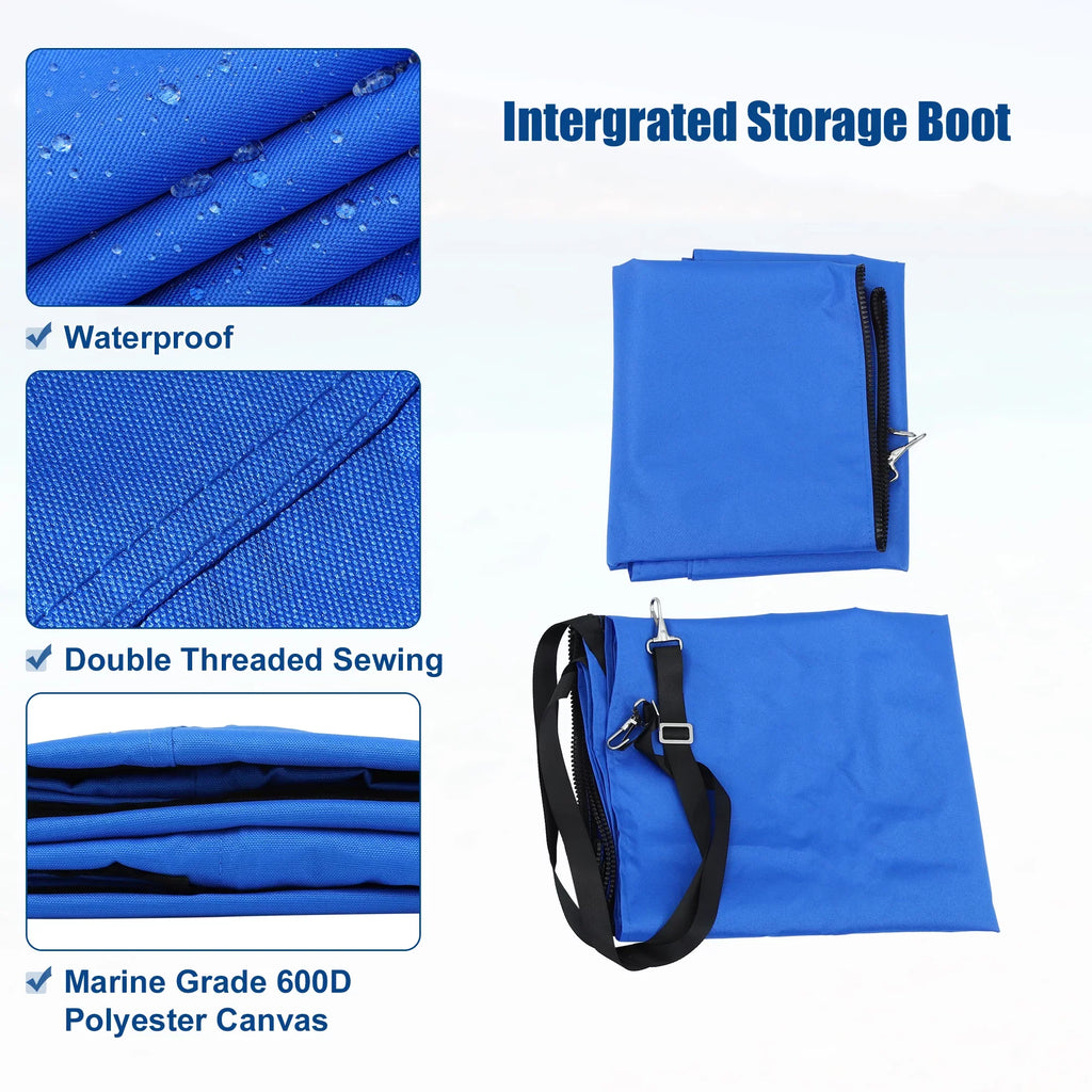 Unique Bargains 600D 4 Bow 8'L x 54"H x 67"-72"W Bimini Top Canvas Cover with Detachable Side Blocks Storage Boot Blue