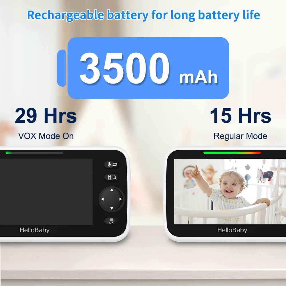 Video Baby Monitor with Camera and Audio, 5" Color LCD Monitor HelloBaby Monitor Camera, Infrared Night Vision, Temperature Display, Lullaby, Two Way Audio and VOX Mode 5 inches