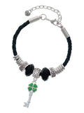 Delight Jewelry Silvertone Translucent Green Lucky Four Leaf Clover Key Mother Celtic Knot Leather Bead Bracelet, 7"+2" Extender