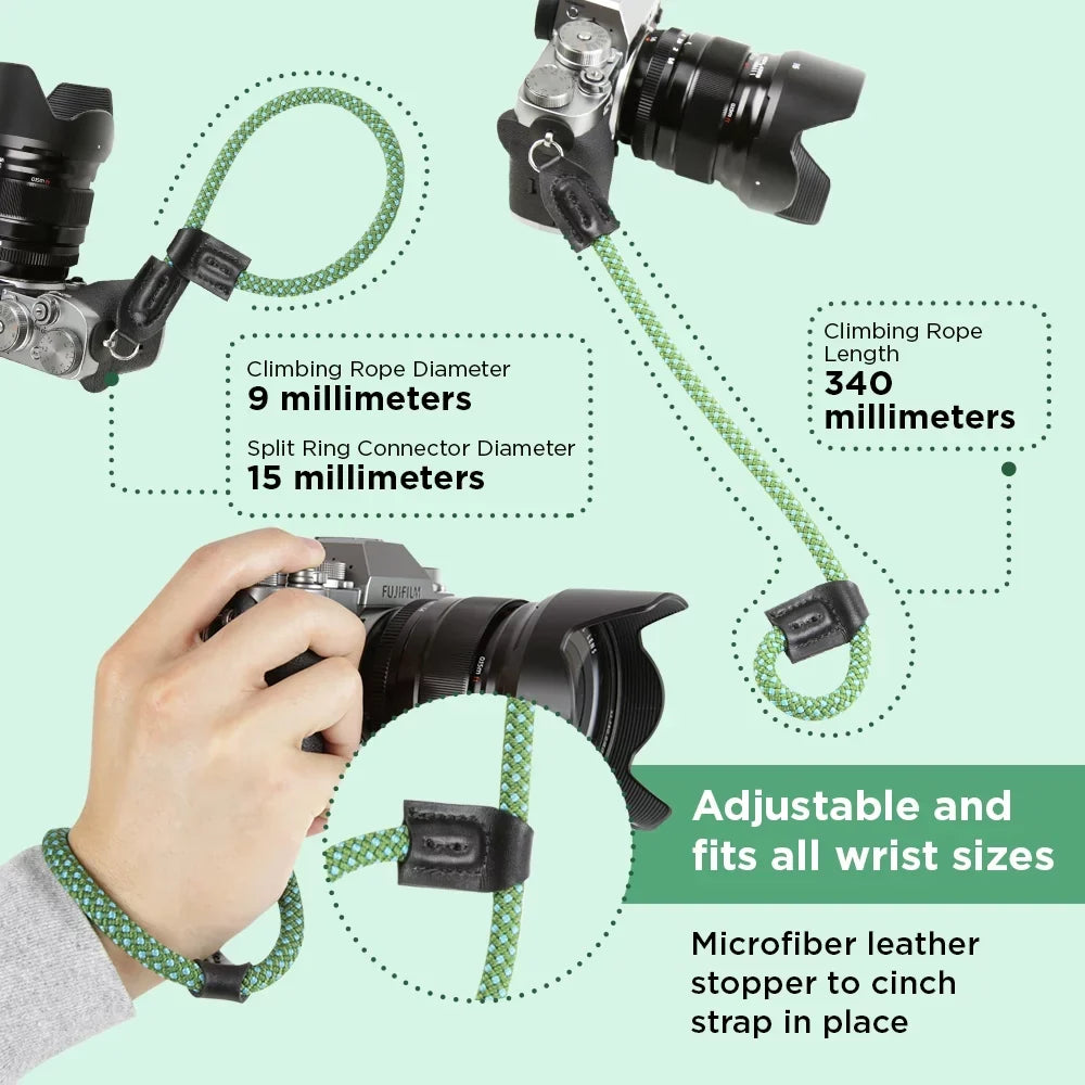 Foto&Tech Climbing Rope Camera Wrist Strap Quick Release Made in USA Compatible with A6600 A6500 A6400 A6000 A6300 A6100 A5100 A5000,RX1 R,RX1 R II,RX10,RX10 II,RX10 III,RX10 IV (34cm,Green/Blue)