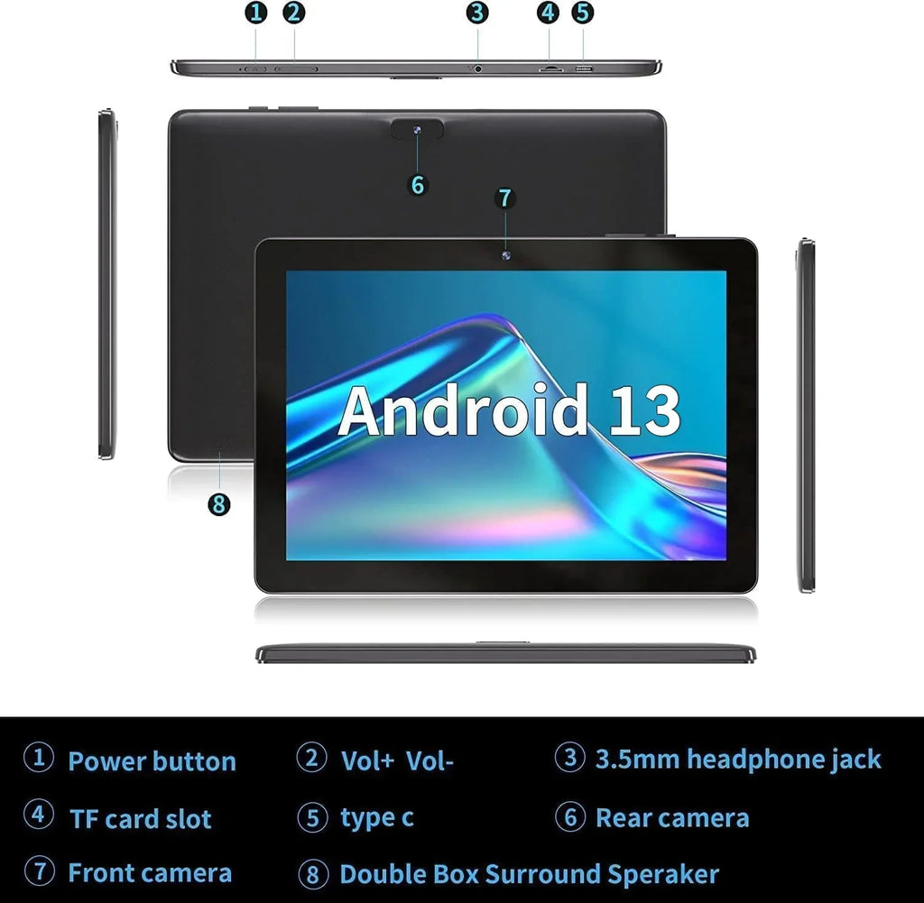 SGIN 10in Android 13 Tablet 2gb RAM 64gb ROM 800*1280 IPS HD Monitor 4-Core Allwinner 133, 2MP + 5MP