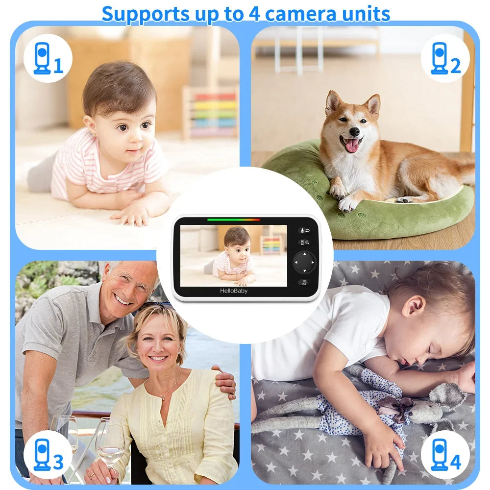 Video Baby Monitor with Camera and Audio, 5" Color LCD Monitor HelloBaby Monitor Camera, Infrared Night Vision, Temperature Display, Lullaby, Two Way Audio and VOX Mode 5 inches