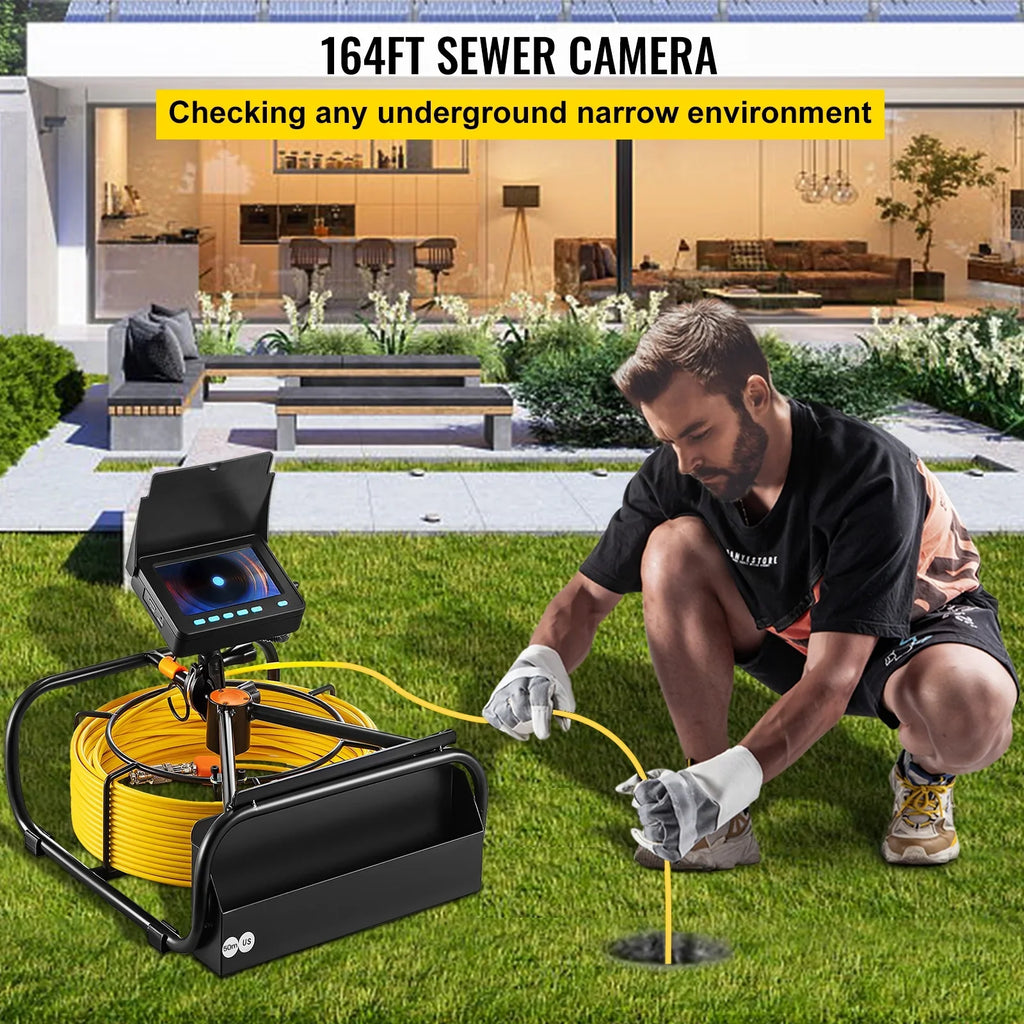 SKYSHALO Sewer Camera 164FT Cable Channel Inspection Camera 4.3 Inch TFT LCD Monitor Tube Camera Display Liquid IP68 Duct Inspection Camera with 6PCS LEDs 8500MAH Lithium Battery, DVR Function