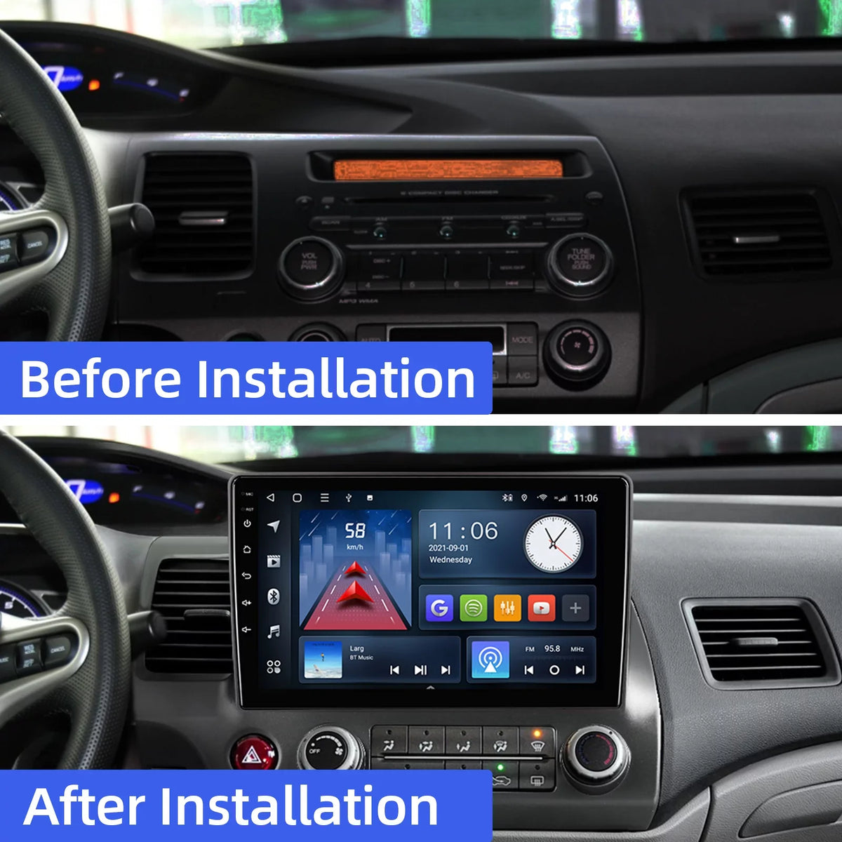 10.1 inches Android 10 Double Din Car Stereo for Honda Civic 2006-2011 IPS Display Monitor Car Radio with Carplay & Android Auto Support Backup Camera GPS Navi FM BT