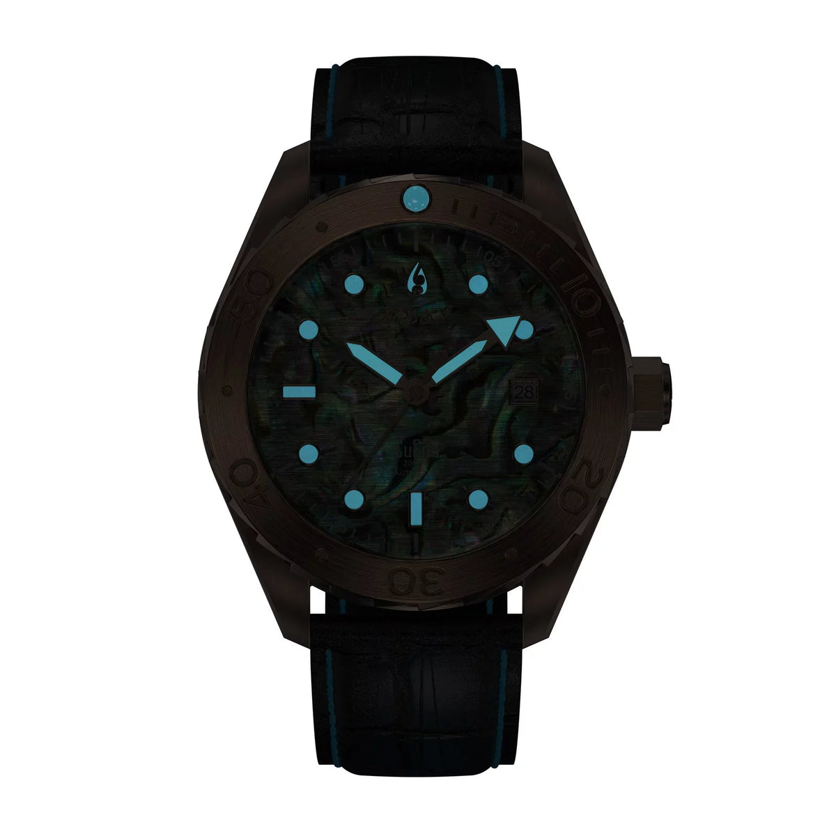 Aquacy Bronze CuSn8 Abalone Automatic Diver Watch BR.AB.8215.L - Screw Down 316L Stainless Case Back - 200M Fluid Resistance - 40 Hours Approx Power Reserve Dive Swimming Wrist Watches For Men